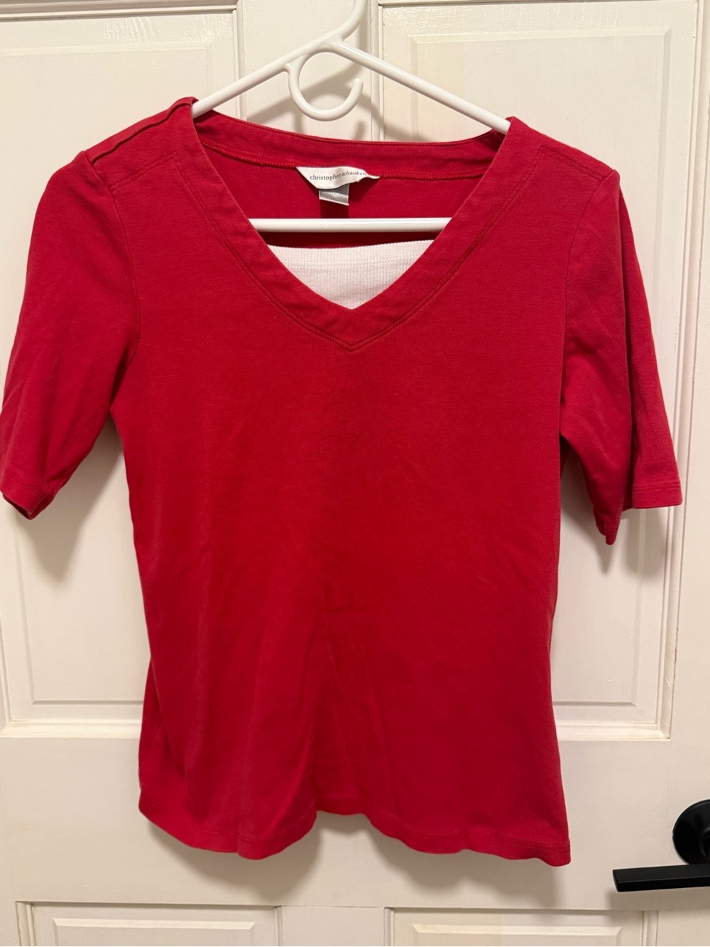 Christopher & Banks Bright Red V-Neck Short Sleeve Tee -Size Small
